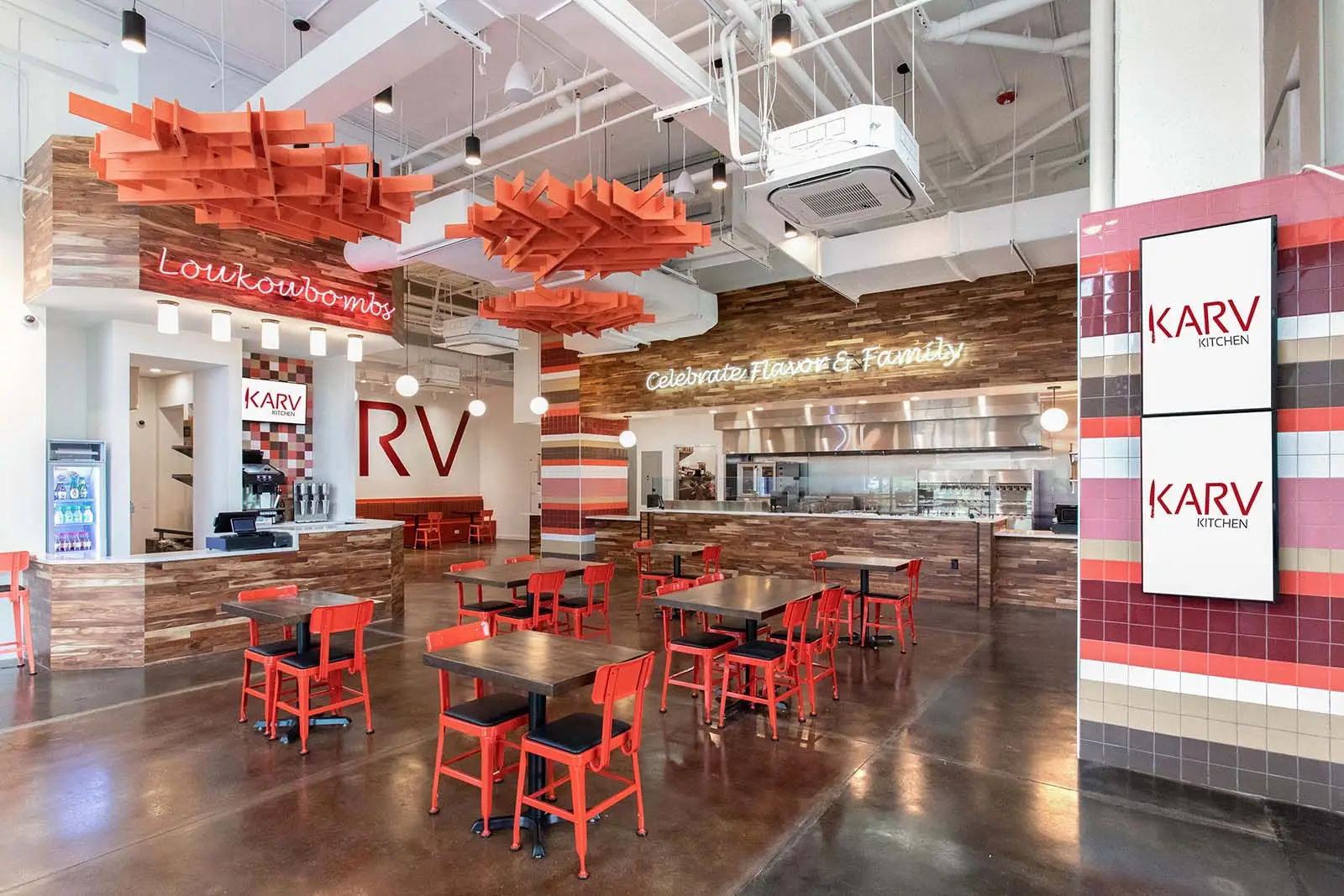 Dining area inside KARV Kitchen restaurant in Chamblee
