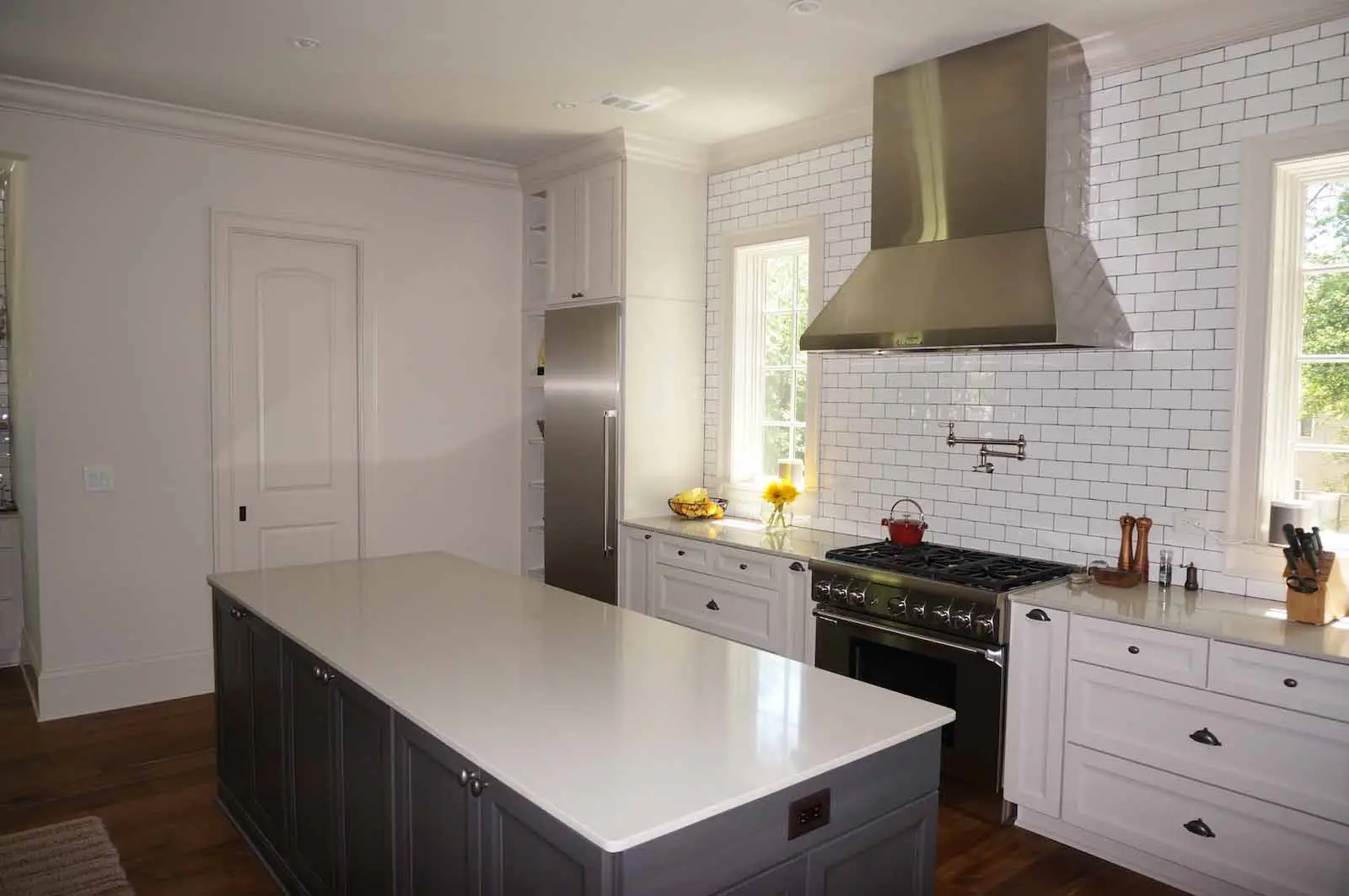 Kitchen with large island in Grant Park custom home