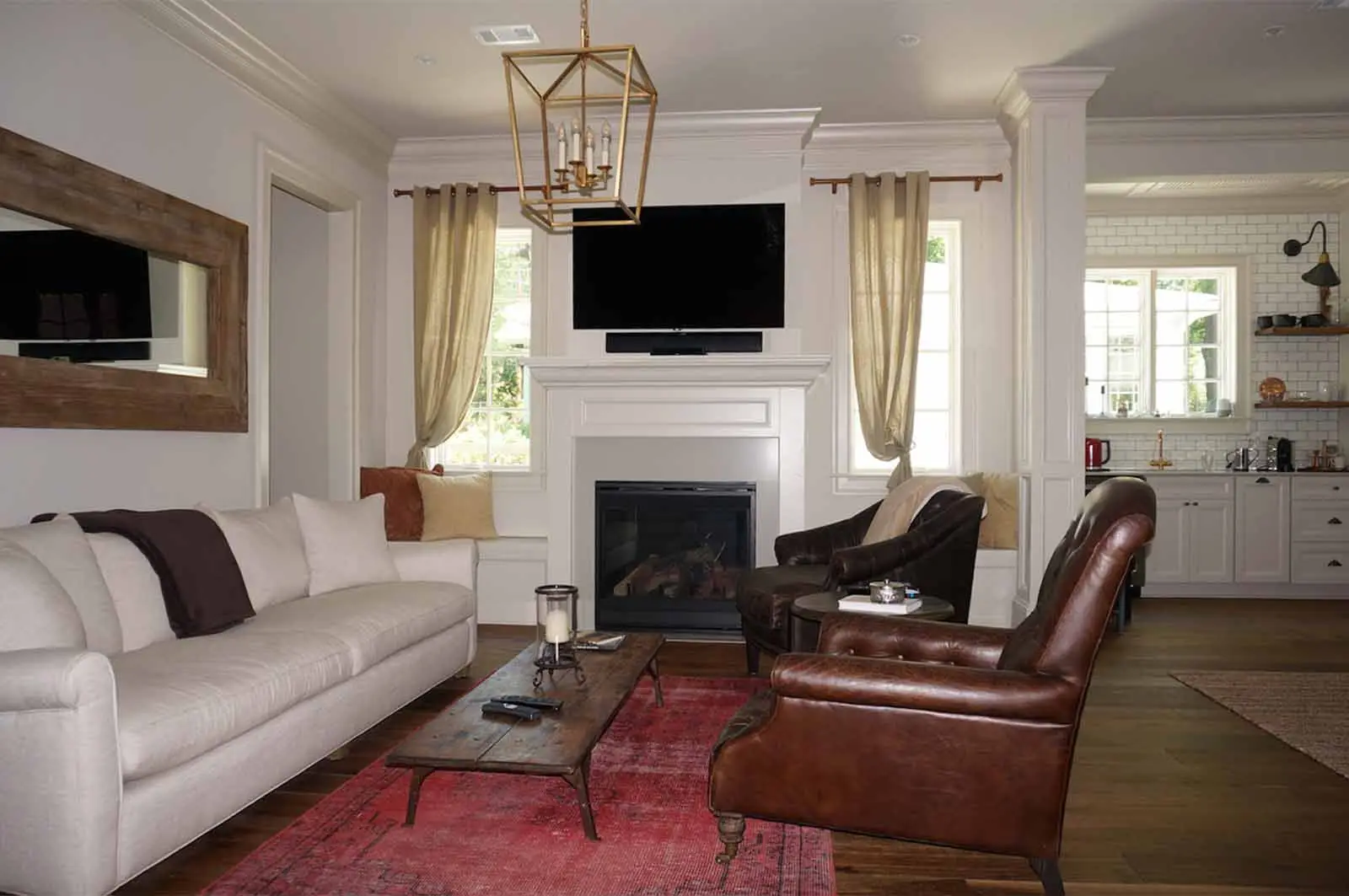 Living room with fireplace in Grant Park custom home
