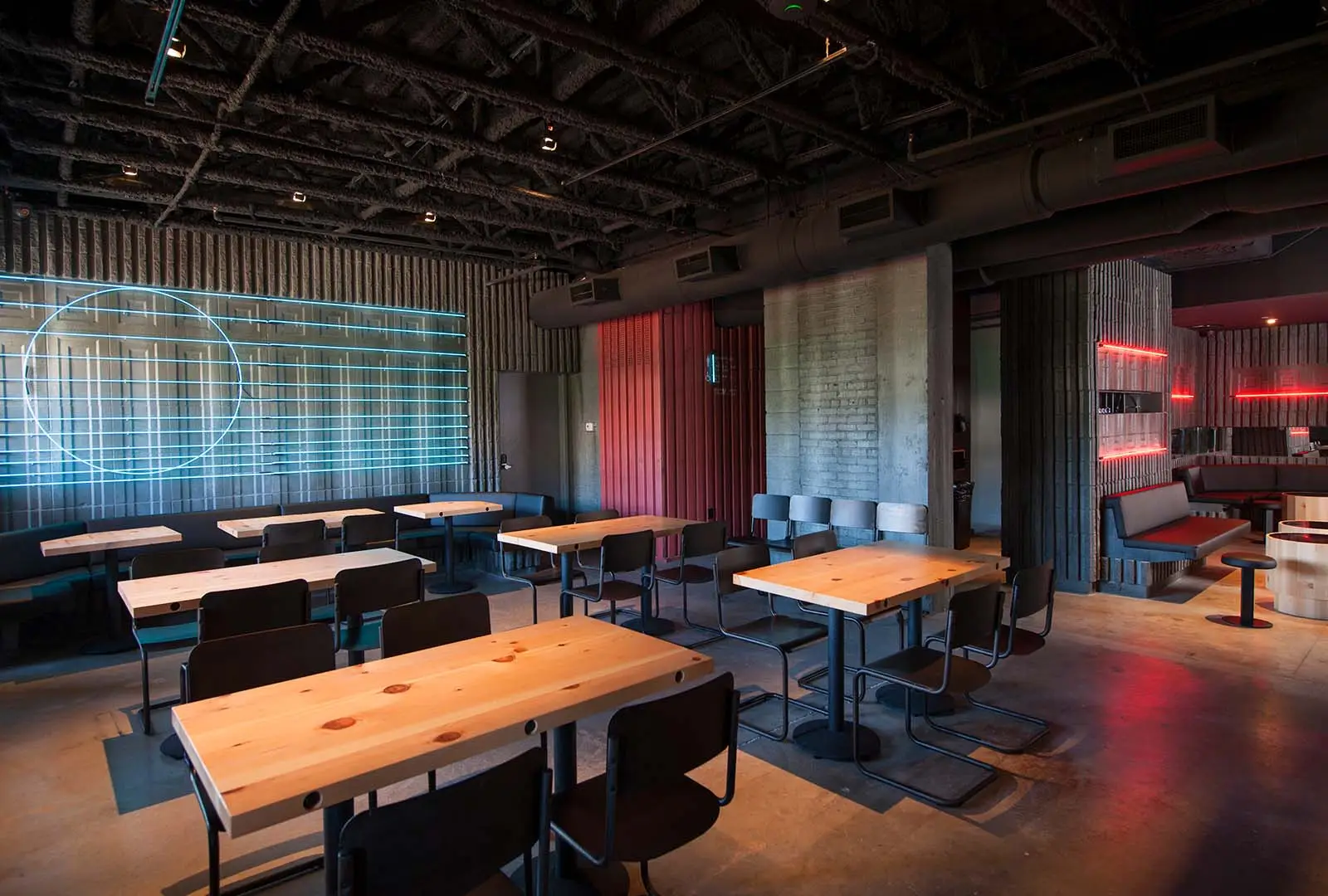 Dining area at Little Trouble restaurant in West Midtown Atlanta